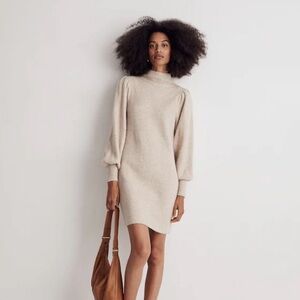 Madewell Wool Blend Turtleneck Midi Dress Heathered Stone Tan Beige Size L